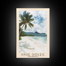 Load image into Gallery viewer, Anse Soleil, Seychelles Watercolor Beach Print, Vacation Gift, Seychelles Wall Art, Framed Canvas Print, Framed Beach Painting
