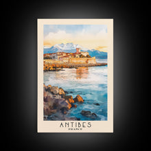 Load image into Gallery viewer, Antibes, France Watercolor Print, Vacation Gift, France Wall Art, Beach Painting, Beach Decor, Large Wall Art, Wood Frame Art