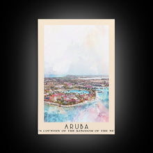 Load image into Gallery viewer, Aruba, autonomous country of the Kingdom of the Netherlands Watercolor Beach Print, Vacation Gift, autonomous country of the Kingdom of the Netherlands Wall Art, Framed Canvas Print, Framed Beach Painting