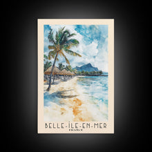 Load image into Gallery viewer, Belle-Île-en-Mer, France Watercolor Print, Vacation Gift, France Wall Art, Beach Painting, Beach Decor, Large Wall Art, Wood Frame Art