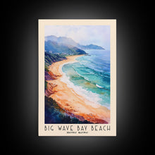Load image into Gallery viewer, Big Wave Bay Beach, Hong Kong Watercolor Print, Vacation Gift, Hong Kong Wall Art, Beach Painting, Beach Decor, Large Wall Art, Wood Frame Art