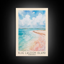 Load image into Gallery viewer, Blue Lagoon Island, Bahamas Watercolor Print, Vacation Gift, Bahamas Wall Art, Beach Painting, Beach Decor, Large Wall Art, Wood Frame Art