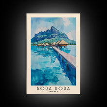 Load image into Gallery viewer, Bora Bora, France Watercolor Beach Print, Vacation Gift, France Wall Art, Framed Canvas Print, Framed Beach Painting