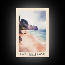 Load image into Gallery viewer, Bottle Beach, Thailand Watercolor Beach Print, Vacation Gift, Thailand Wall Art, Framed Canvas Print, Framed Beach Painting