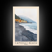 Carregar imagem no visualizador da galeria, Camogli Beach, Italy Watercolor Beach Print, Vacation Gift, Italy Wall Art, Framed Canvas Print, Framed Beach Painting