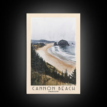Carregar imagem no visualizador da galeria, Cannon Beach, Oregon Watercolor Beach Print, Vacation Gift, Oregon Wall Art, Framed Canvas Print, Framed Beach Painting