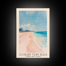 Cargar imagen en el visor de la galería, Cockburn Town Beach, Turks and Caicos Watercolor Beach Print, Vacation Gift, Turks and Caicos Wall Art, Framed Canvas Print, Framed Beach Painting