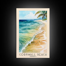 Load image into Gallery viewer, Cornwall Beach, Jamaica Watercolor Beach Print, Vacation Gift, Jamaica Wall Art, Framed Canvas Print, Framed Beach Painting