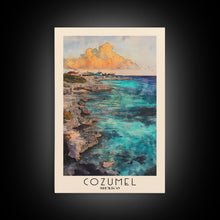 Load image into Gallery viewer, Cozumel, Mexico Watercolor Print, Vacation Gift, Mexico Wall Art, Beach Painting, Beach Decor, Large Wall Art, Wood Frame Art