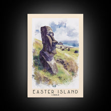 Load image into Gallery viewer, Easter Island, Chile Watercolor Beach Print, Vacation Gift, Chile Wall Art, Beach Painting, Beach Decor, Beach Painting