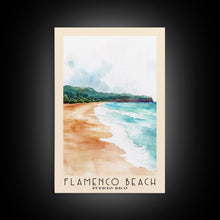 Carregar imagem no visualizador da galeria, Flamenco Beach, Puerto Rico Watercolor Beach Print, Vacation Gift, Puerto Rico Wall Art, Framed Canvas Print, Framed Beach Painting