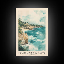 Load image into Gallery viewer, Frenchman’s Cove, Jamaica Watercolor Print, Vacation Gift, Jamaica Wall Art, Beach Painting, Beach Decor, Large Wall Art, Wood Frame Art