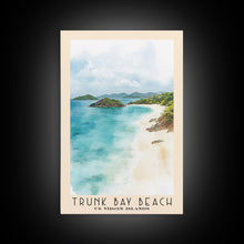 Load image into Gallery viewer, Trunk Bay Beach, US Virgin islands Watercolor Beach Print, Vacation Gift, US Virgin islands Wall Art, Framed Canvas Print, Framed Beach Painting
