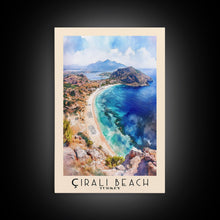 Load image into Gallery viewer, Çıralı Beach, Turkey Watercolor Print, Vacation Gift, Turkey Wall Art, Beach Painting, Beach Decor, Large Wall Art, Wood Frame Art