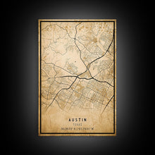 Carregar imagem no visualizador da galeria, Austin Map Print Canvas or Poster, Texas Map Art, Texas Map Print, Vintage Austin Texas Map Framed Art, Retro / Distressed Office Art