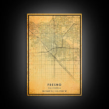 Load image into Gallery viewer, Distressed Fresno California Map, Framed Canvas Print Or Poster, California Map Print, Freso City Wall Art Map Print, Rustic Map Art