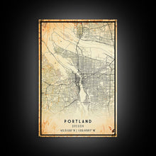 Load image into Gallery viewer, Portland Oregon Street Map, Framed Canvas Art, Oregon United States Road Map Wall Art, Office Wall Art, Portland Wall Decor for Office