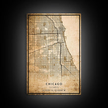 Load image into Gallery viewer, Distressed Chicago map print poster or framed canvas, Illinois road map print poster canvas, Chicago city map print poster canvas