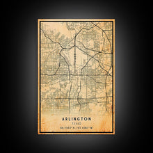 Carregar imagem no visualizador da galeria, Arlington Texas map print poster or framed canvas, Arlington map print poster canvas, Texas city map print poster canvas, Vintage Travel Art