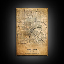 Load image into Gallery viewer, Distressed Houston map print poster canvas print, framed road map art, Texas map print poster canvas, Houston city map print poster canvas