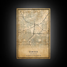 Load image into Gallery viewer, Denver map print poster canvas, Colorado map print poster canvas, Denver city map print poster canvas, framed road map art, office decor