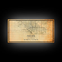 Load image into Gallery viewer, Distressed Fresno California Map, Framed Canvas Print Or Poster, California Map Print, Freso City Wall Art Map Print, Rustic Map Art