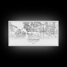 Load image into Gallery viewer, Chesapeake Street Map, Virginia Map, Map Print, Modern Art, Wall Art, Canvas Art, Gift For Friend, Teen Bedroom Décor, Rustic Mantle Décor