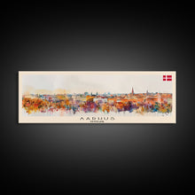 Carregar imagem no visualizador da galeria, Aarhus Denmark Panoramic Travel Poster, Framed Canvas Print or Metal Wall Art, Travel Art, Home Decor, Panoramic Painting, Midcentury Art