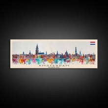 Load image into Gallery viewer, Amsterdam Netherlands Travel Art, City Art, Framed Canvas Print or Metal Wall Art, Europe Travel Poster, Panoramic Wall Art, Extra Wide Wall Art