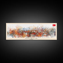 Load image into Gallery viewer, Antalya Turkey Panoramic Travel Poster, Framed Canvas Print or Metal Wall Art, Travel Art, Home Decor, Panoramic Painting, Midcentury Art
