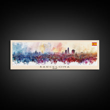 Load image into Gallery viewer, Barcelona Spain Travel Art, City Art, Framed Canvas Print or Metal Wall Art, Europe Travel Poster, Panoramic Wall Art, Extra Wide Wall Art
