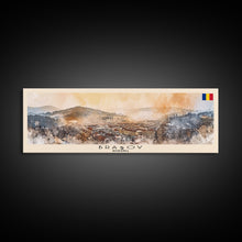 Load image into Gallery viewer, Brasov Romania Panoramic Travel Poster, Framed Canvas Print or Metal Wall Art, Travel Art, Home Decor, Panoramic Painting, Midcentury Art