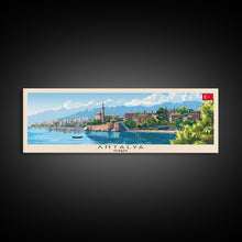 Load image into Gallery viewer, Antalya Turkey Panoramic Travel Poster, Framed Canvas Print or Metal Wall Art, Travel Art, Home Decor, Panoramic Painting, Midcentury Art