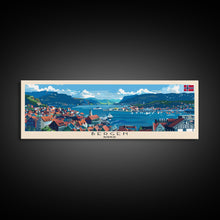Load image into Gallery viewer, Bergen Norway Wall Art, Panoramic Travel Poster, Panoramic Framed Canvas Print, City Wall Art, Wall Hanging Home Decor, Travel Art