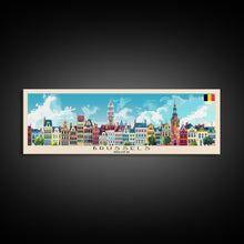 Carregar imagem no visualizador da galeria, Brussels Belgium Panoramic Travel Poster, Framed Canvas Print or Metal Wall Art, Travel Art, Home Decor, Panoramic Painting, Midcentury Art