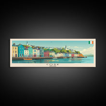 Load image into Gallery viewer, Cork Ireland Panoramic Travel Poster, Framed Canvas Print or Metal Wall Art, Travel Art, Home Decor, Panoramic Painting, Midcentury Art