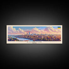 Load image into Gallery viewer, Donetsk Ukraine Panoramic Travel Poster, Framed Canvas Print or Metal Wall Art, Travel Art, Home Decor, Panoramic Painting, Midcentury Art