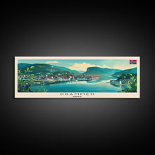 Load image into Gallery viewer, Drammen Norway Travel Print Wall Art, Panoramic City Art, Travel Art, Wall Decor, Vacation Gift, Framed Canvas Print Or Metal Art