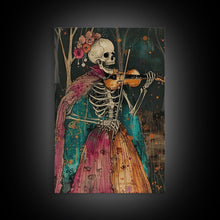 Load image into Gallery viewer, Day of the Dead Skeleton Playing Violin - Colorful Skeleton Art - Dia de los Muertos Inspired Print - Halloween Skeleton Decor
