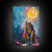 Load image into Gallery viewer, Halloween Art of a Werewolf in a Dress Eating Pizza Under the Moonlight, Perfect for Adding a Playful Touch to Spooky Decor
