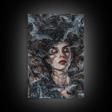 Load image into Gallery viewer, Bats and Beauty in the Night - Spooky Halloween Wall Art - Creepy Home Decor - Gothic Art Print - Unique Halloween Decoration