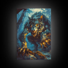 Carregar imagem no visualizador da galeria, Ferocious Werewolf in the Forest - Halloween Wall Decor - Scary Art Print - Werewolf Painting for Halloween - Spooky Home Decor