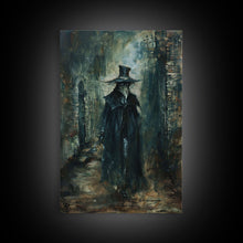 Carregar imagem no visualizador da galeria, Ghostly Figure in Victorian Attire - Eerie Night Stalker Gothic Art Framed Canvas Print, Halloween Haunted House Decor