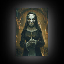 Load image into Gallery viewer, Creepy Nun Canvas Print - Halloween Art, Scary Art, Spooky Home Decor, Creepy Portrait, Gothic Wall Art, Halloween Decor Framed Canvas Print