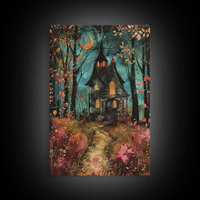 Load image into Gallery viewer, Enchanted Forest Pathway Framed Canvas Print, Haunted Woods Art, Halloween Night, Spooky Path Decor, Mysterious Artwork, Framed Canvas Print