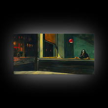 Load image into Gallery viewer, Demon Having a Cheeseburger in a Diner, Funny / Liminal Halloween Art, Framed Canvas Print