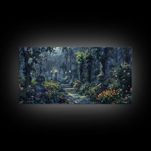 Load image into Gallery viewer, Creepy Victorian Hedge Maze, Haunted Cemetary Framed Canvas Print, Spooky Season Wall Art