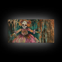 Load image into Gallery viewer, Creepy Doll Wall Art, Framed Canvas Print, Spooky Season Spooky Vibes Wall Art, Halloween Decor