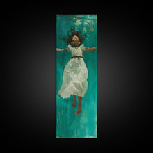 Carregar imagem no visualizador da galeria, Abstract Modern Canvas Art of Woman Underwater, Ocean Wall Art, Coastal Wall Art Print, Oversized Tall and Narrow Canvas Art