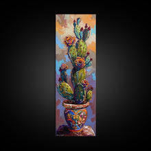 Carregar imagem no visualizador da galeria, Cactus Canvas Printed and Framed Art, Colorful Botanical Wall Art, Desert Art Print, Vertical Narrow Wall Art, Art Print for Kitchen
